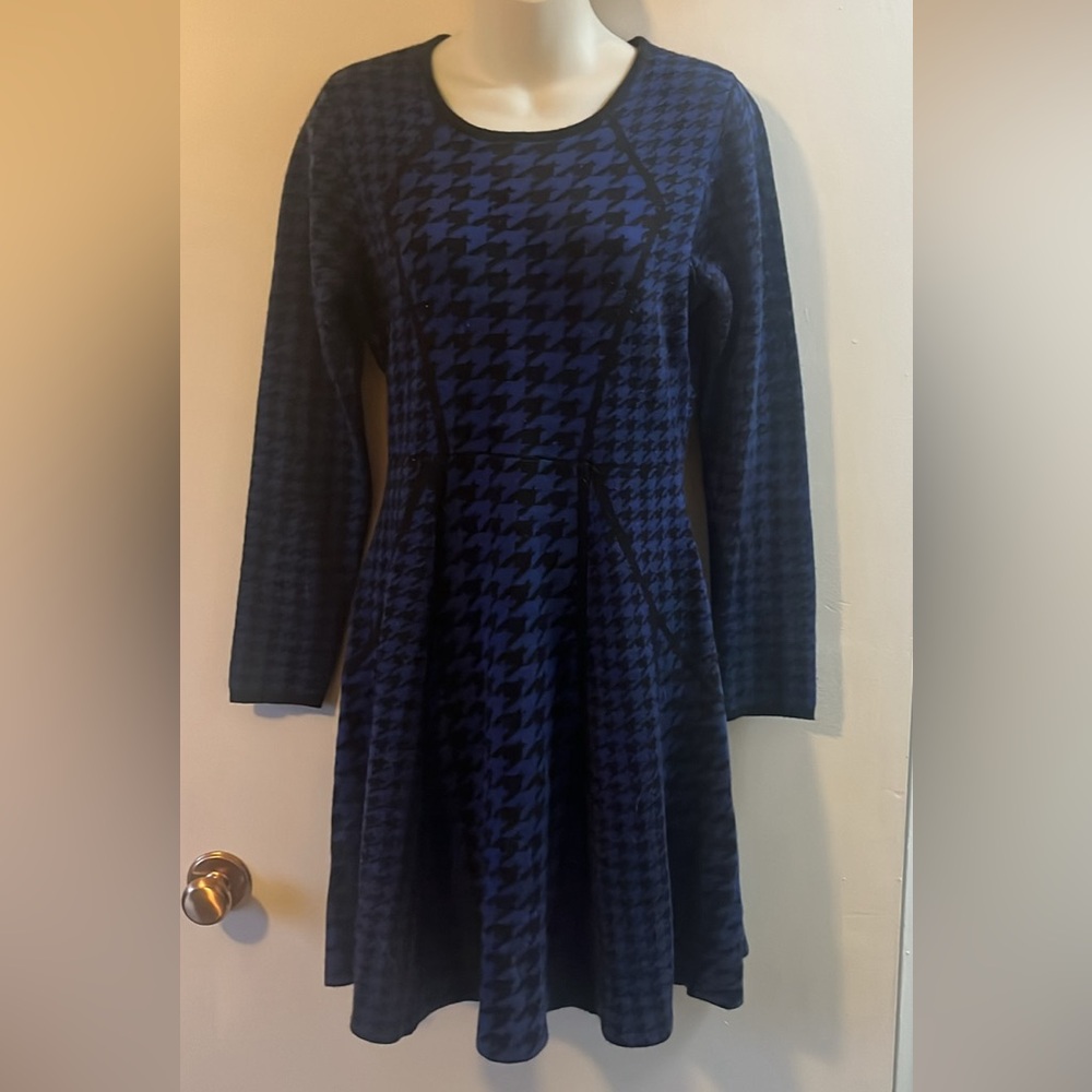 Blue (purple?) & Black houndstooth sweater dress